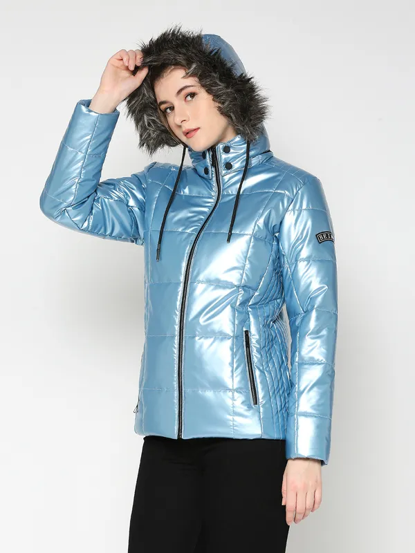 Being Human Women Semi Fit Jackets-Metalic Royal